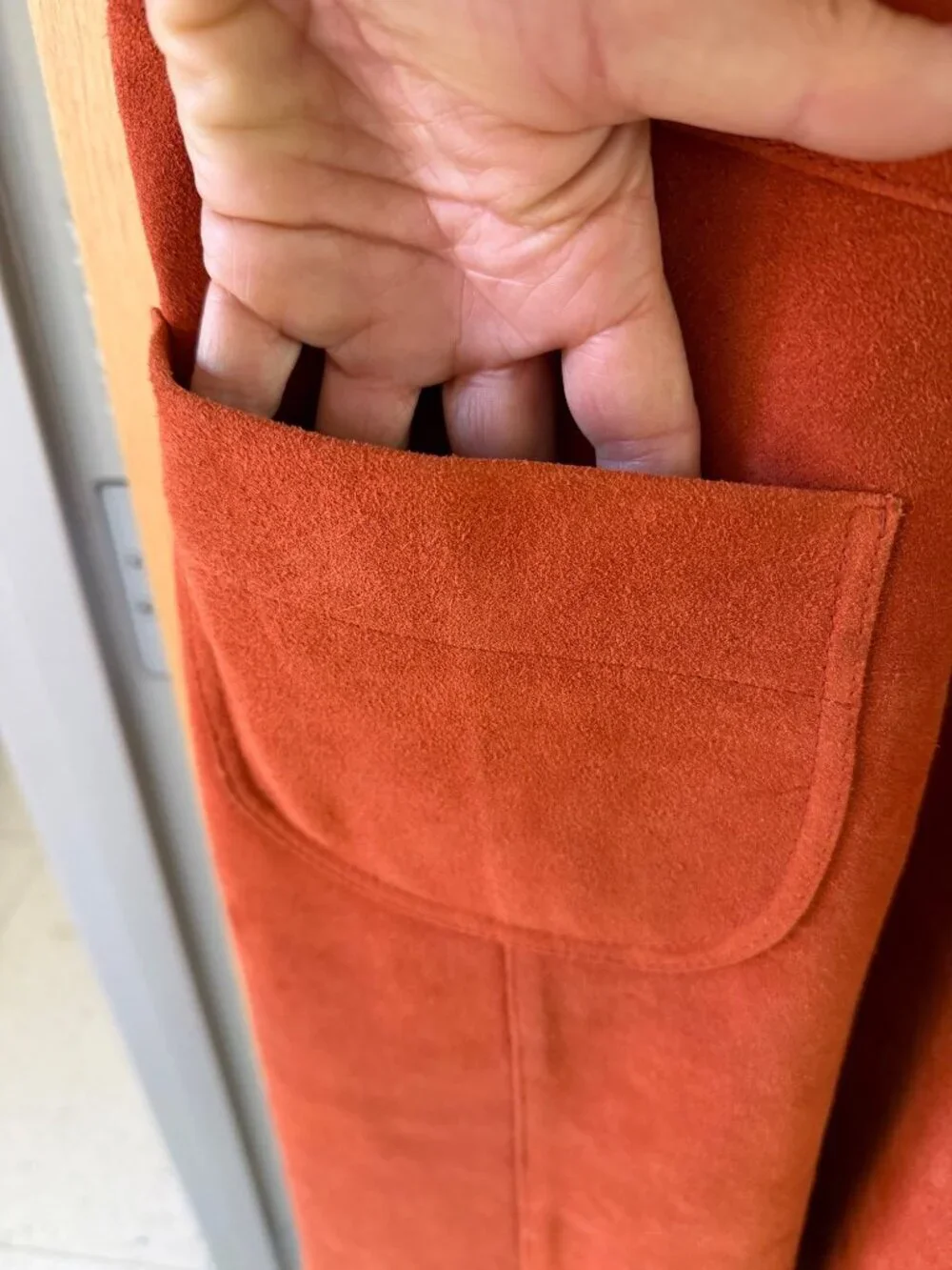 Free People Womens Midi Apron Dress Size 10 Burnt Orange Suede Bib Lined Retro